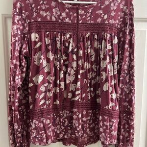 Lucky Brand Floral Long Sleeve Top - Burgundy